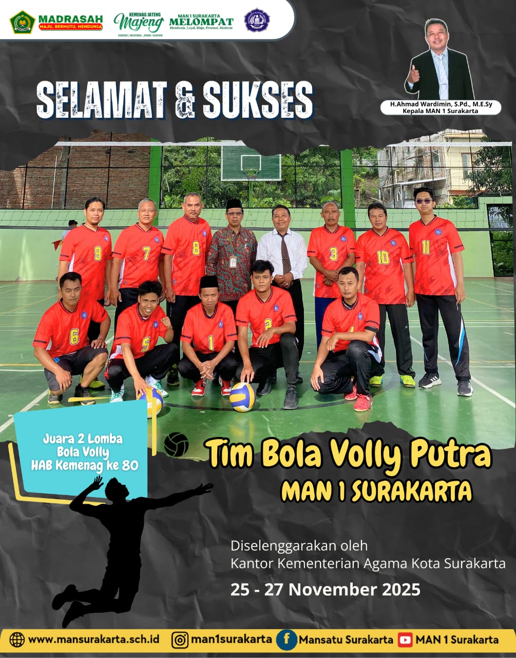 Tim Bola Voli Putra MAN 1 Surakarta Raih Juara 2 Pada HAB Kemenag Ke 80