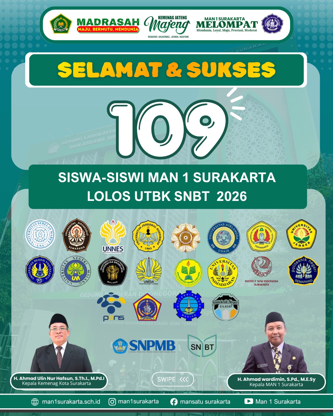 Selamat & Sukses 109 Siswa-Siswi MAN 1 Surakarta Lolos UTBK SNBT 2026