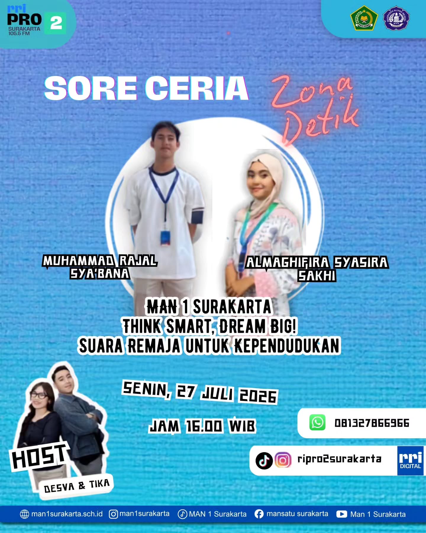 Siswa MAN 1 Surakarta Suarakan Isu Kependudukan di RRI Pro 2 Surakarta