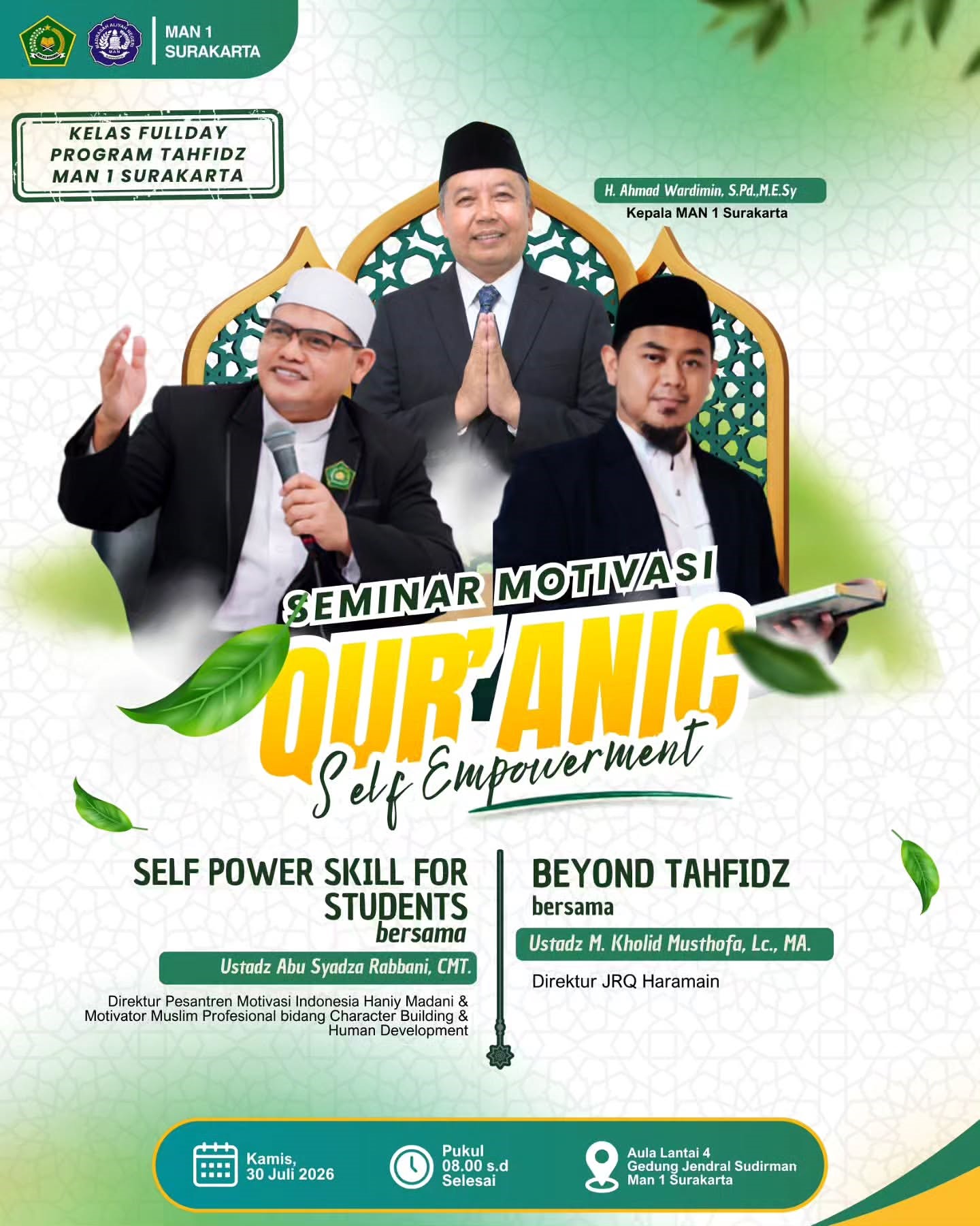 Buka Wawasan dan Mental Juara, MAN 1 Surakarta Gelar Seminar Motivasi "Qur'anic Self Empowerment"