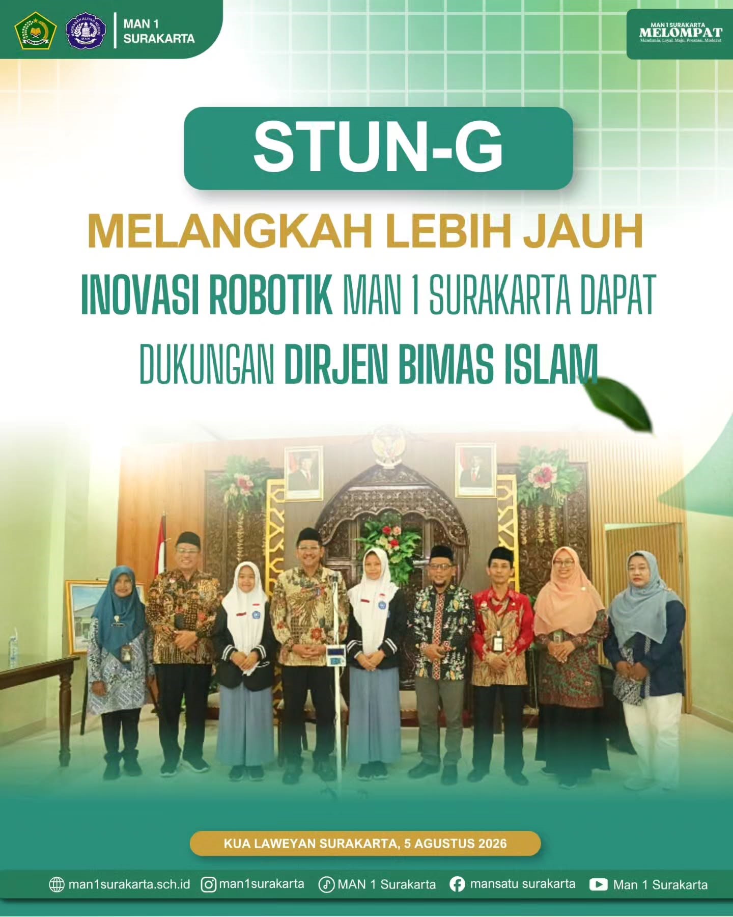 Melangkah Lebih Jauh, Inovasi Robotik "STUN-G" MAN 1 Surakarta Raih Dukungan Dirjen Bimas Islam