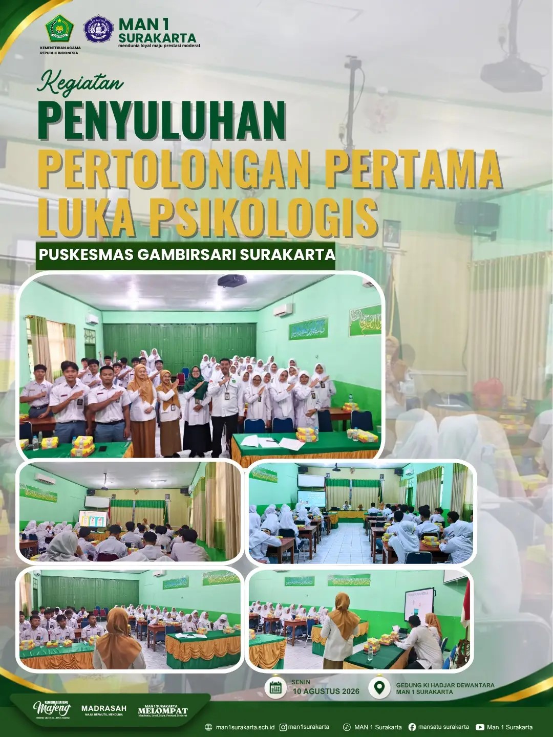 Kenali, Peduli, dan Bantu: Puskesmas Gambirsari Gelar Penyuluhan Pertolongan Pertama Luka Psikologis (P3LP) di MAN 1 Surakarta