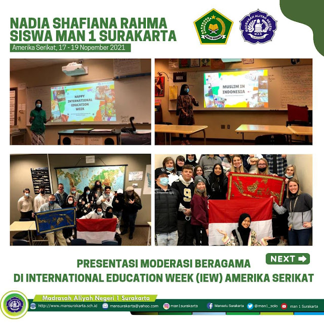 NADIA SHAFIANA RAHMA PRESENTASI MODERASI BERAGAMA DI INTERNATIONAL EDUCATION WEEK (IEW) AMERIKA