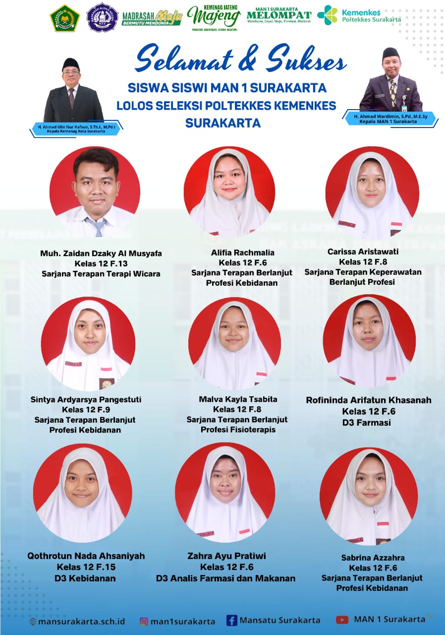 SELAMAT !! SISWA SISWI MAN 1 SURAKARTA LOLOS SELEKSI POLTEKKES KEMENKES SURAKARTA